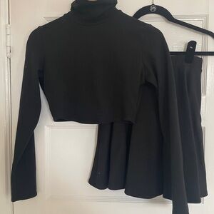 L'ÉCOLE DES FEMMES Black Turtleneck Crop Top and Skirt Set